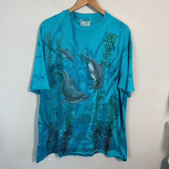 VTG 90s Local Color Art T Shirt XL Dolphin Ocean AOP Tie Die Single Stitch - Picture 2 of 8
